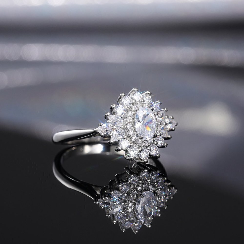 Sweet Refine Zircon Lovely Silver Dainty Luxury Flower Rings for Women, INDN8574 - Picture 2 of 4